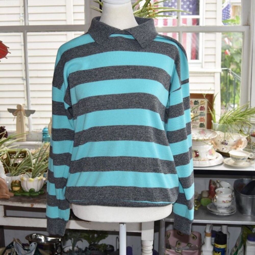Vintage 80s Cape Cod Match Mates Striped Acrylic Polo Sweater USA Women L